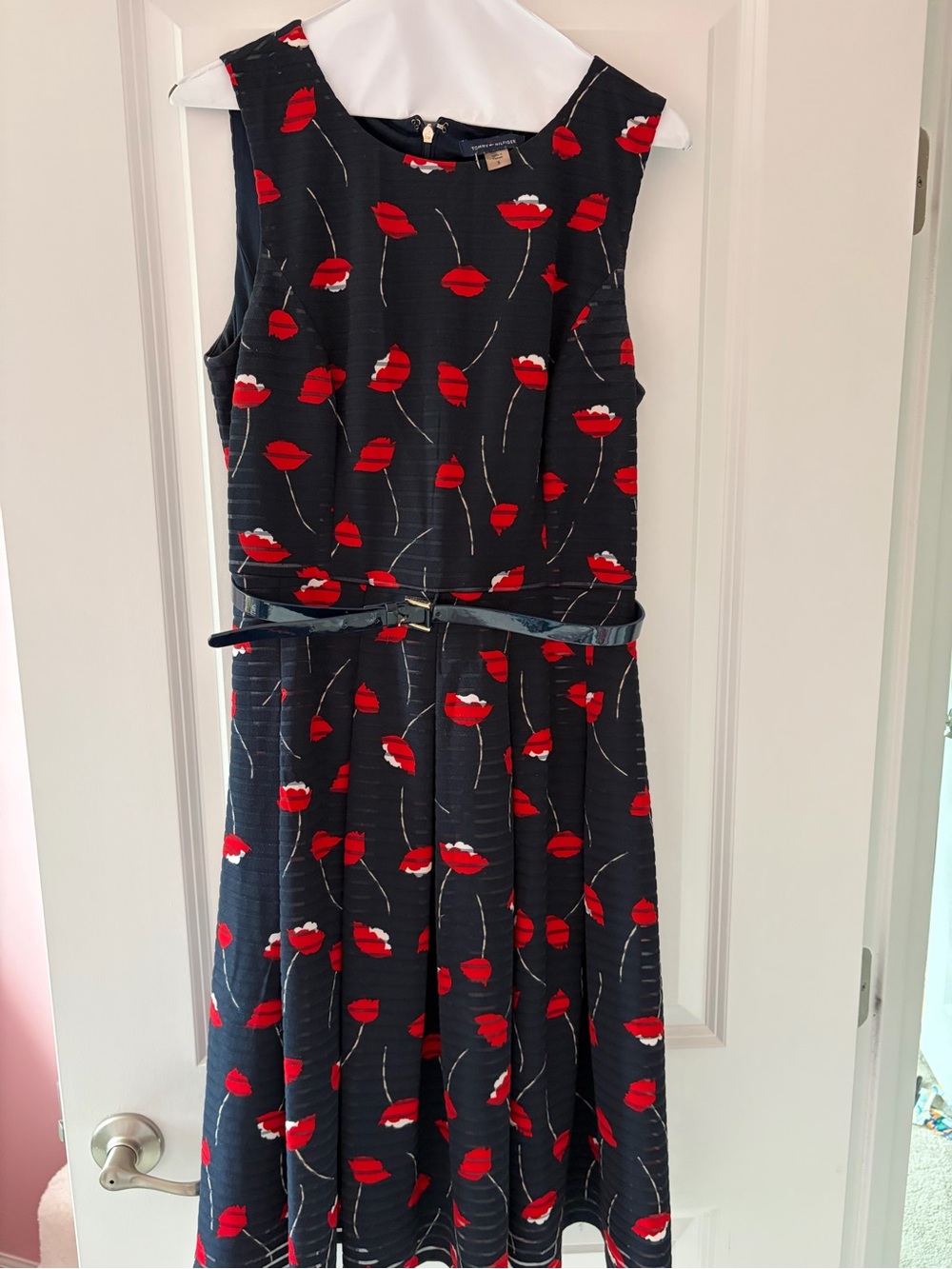 Tommy Hilfiger Navy Midi Dress with Red Floral Print